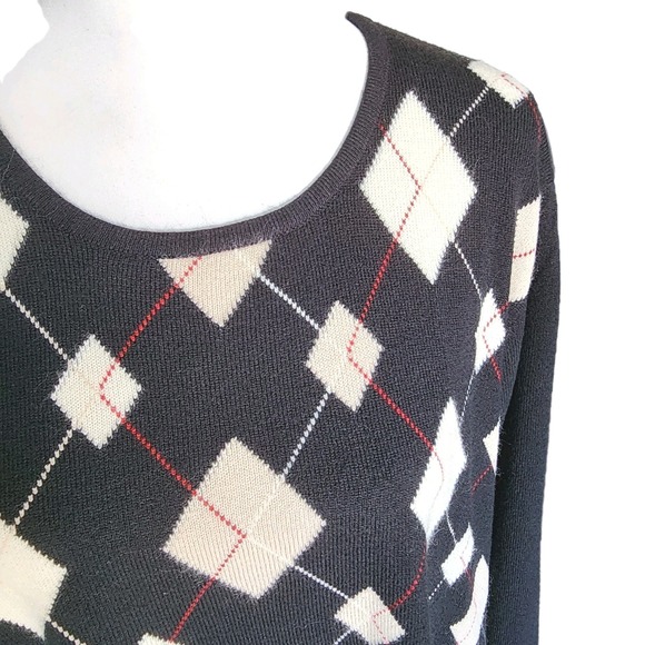 Hampshire Studio Sweater Womens 3X Plus Black Cream Argyle Pullover Preppy Y2K - Picture 3 of 8